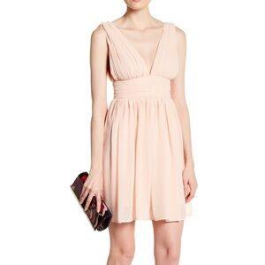 Soieblu Peach Deep V‎ Neck Sleeveless Chiffon Dress